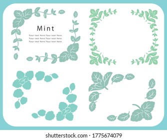Mint leaves frame composition set. Vector illustration.
