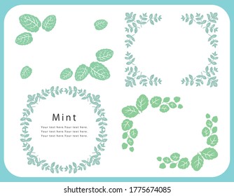 Mint leaves frame composition set. Vector illustration.