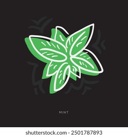 Mint leaves, freehand-style drawing in Doodle style.