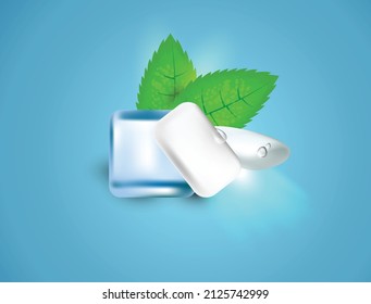 mint leaves, ice cube and mint, xytol gum high quality vector illustration