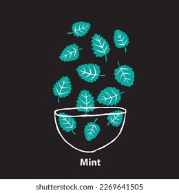 Mint leaves icon illustration logo herb and spices for western Italian France food cuisine pepper mint