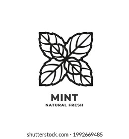 Mint leaves icon or linear style pictogram. Vector outline symbol herb, logo.