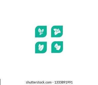 Mint leaves. Icon vector set with mint plants. Fresh mint leaves isolated on white background