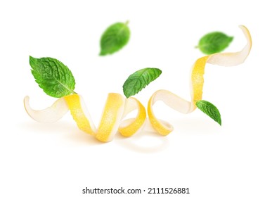 Mint leaves and lemon peel. Vector illustration.