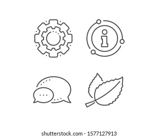Mint leaves line icon. Chat bubble, info sign elements. Herbal leaf sign. Tea with Mentha symbol. Linear mint leaves outline icon. Information bubble. Vector