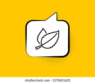Mint leaves line icon. Comic speech bubble. Herbal leaf sign. Tea with Mentha symbol. Yellow background with chat bubble. Mint leaves icon. Colorful banner. Vector