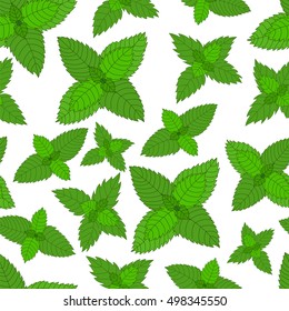 Mint leaves on a white background. Seamless pattern.