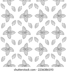 Mint leaves, peppermint isolated on white background, Hand drawn vector seamless pattern.