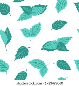 Mint leaves seamless vector pattern on white background