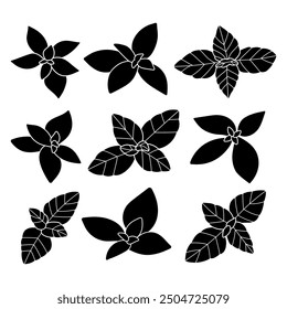 Mint leaves silhouette stencil templates hand drawn vector objects