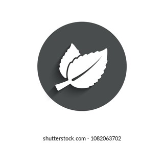Mint leaves simple icon. Herbal leaf sign. Tea with Mentha symbol. Circle flat button with shadow. Vector