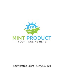 Mint leaves vector logo. Two leaves of a mint with one color black version.