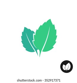 Mint leaves vector logo. Two leaves of a mint with one color black version.