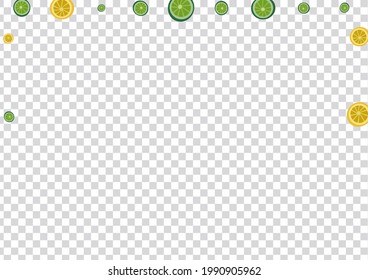 Mint Lemon Background Transparent Vector. Decor Illustration. Bright Citrus Colorful. Repeat Fruit Greenish Set.