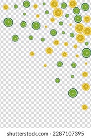 Mint Lemon Background Transparent Vector. Slice Decoration. Sunny Citrus Graphic. Summer Lime Bright Decoration.