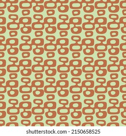 Mint light green and rust burnt orange Mid-Century Modern "Tiki" pattern, repeatable and seamless. 