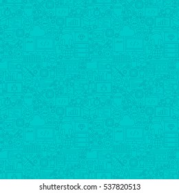 Mint Line Programming Seamless Pattern. Vector Illustration of Outline Tile Background. Coding Resources.