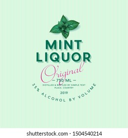 Mint liquor label. Vintage packaging with mint leaves and letters. Peppermint liquor. 