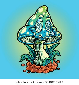 mint magic mushroom cartoon illustration