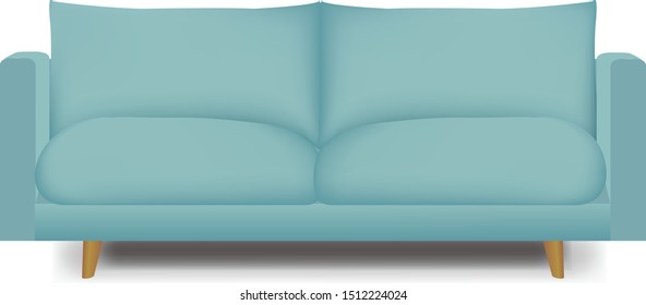 Mint Modern Sofa Isolated White Background With Gradient Mesh, Vector Illustration