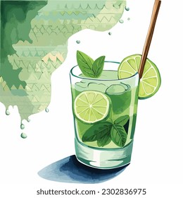 Mint mojito watercolor vector art