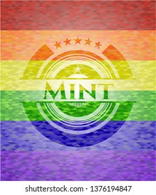 Mint on mosaic background with the colors of the LGBT flag
