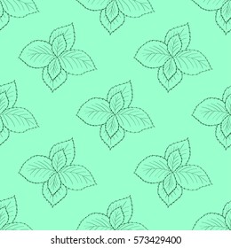 Mint peppermint fresh herb leaves plant hand drawn illustration. Sketch style. For traditional cuisine, medicine, treatment, cooking, gardening. Seamless pattern.