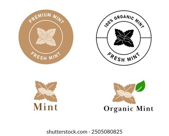 mint peppermint water mint logo organic ingredient food condiment spice herb sticker label design