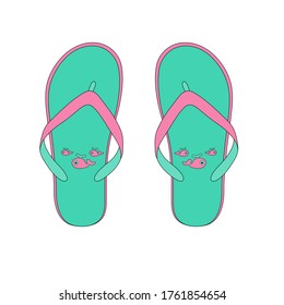
Mint pink flip flops for everyday walking in the summer, for the pool, for hot weather vector illustration