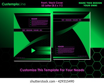 Mint and Pink Vector Corporate Brochure Template US Letter Cover and Back Illustration