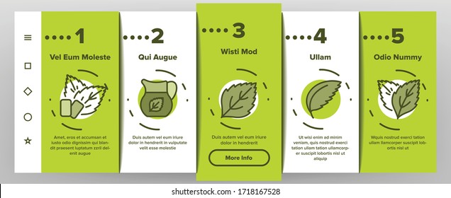 Mint Refreshing Leaf Onboarding Icons Set Vector. Mint Drink And And Cake, Ice Cream And Bubble Gum, Tea And Cocktail, Candy And Water Illustrations