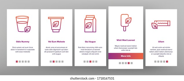 Mint Refreshing Leaf Onboarding Icons Set Vector. Mint Drink And And Cake, Ice Cream And Bubble Gum, Tea And Cocktail, Candy And Water Illustrations