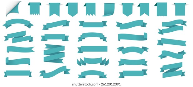 Mint Ribbons And Labels Set Isolated White Background With Gradient Mesh, Vector Illustration
