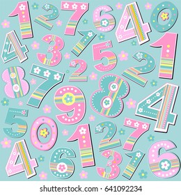 Mint Seamless background with multicolor numbers. Vector Illustration