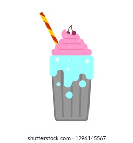 Mint smoothie with cream. Milkshake with straw. Thick fruit drink