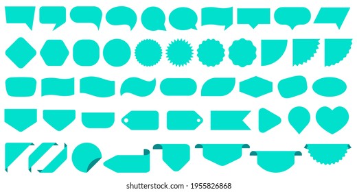 Mint speech bubbles, empty sale labels set. Vector tag, burst stamp, promo badge, sticker blank templates. Chat message icons, product signs mockup collection. Price discount tags, sale coupon labels.