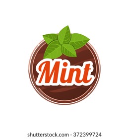 Mint Spice. Decorative Vector Illustration Stickers with wooden texture and names of spices