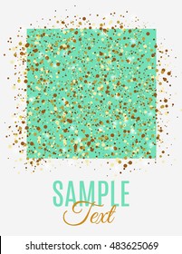 Mint square with golden glitter dust and sample text