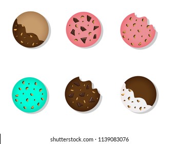 Mint, strawberry, almond and chocolate cookies. menu vector (cartoon, design and icon). 
