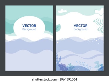 Mint summer background with waves and clouds