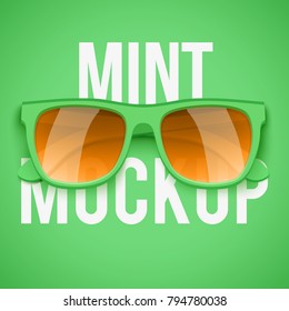 Mint sunglasses on Mint background. Summer vacation or shopping sale advertisement. Editable Vector Illustration