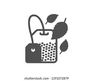 Mint Tea bag icon. Fresh herbal beverage sign. Mentha leaves symbol. Quality design element. Classic style icon. Vector