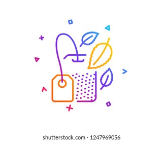 Mint Tea bag line icon. Fresh herbal beverage sign. Mentha leaves symbol. Gradient line button. Mint bag icon design. Colorful geometric shapes. Vector