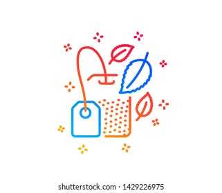Mint Tea bag line icon. Fresh herbal beverage sign. Mentha leaves symbol. Gradient design elements. Linear mint bag icon. Random shapes. Vector