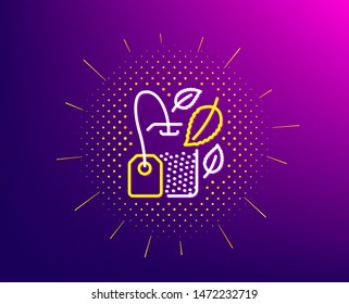 Mint Tea bag line icon. Halftone pattern. Fresh herbal beverage sign. Mentha leaves symbol. Gradient background. Mint bag line icon. Yellow halftone pattern. Vector