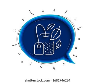 Mint Tea bag line icon. Chat bubble with shadow. Fresh herbal beverage sign. Mentha leaves symbol. Thin line mint bag icon. Vector