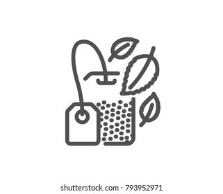 Mint Tea bag line icon. Fresh herbal beverage sign. Mentha leaves symbol. Quality design element. Editable stroke. Vector