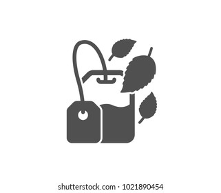 Mint Tea bag simple icon. Fresh herbal beverage sign. Mentha leaves symbol. Quality design elements. Classic style. Vector