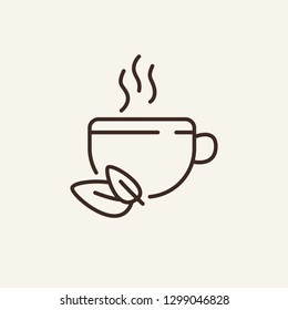 Mint tea cup line icon. Mug with mint leaves on white background. Vector illustration can be used for topics like cafe, home, drinking