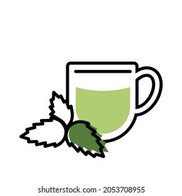Mint tea. Tea cup line icon concept. Herbal drink for evening. Vector illustration